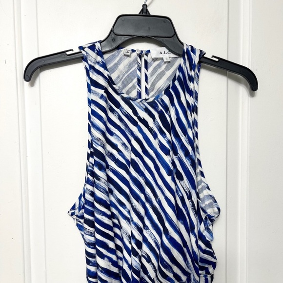 New A.L.C. Rue Stripe Ruched Silk Blend Dress in White Blue Size 14 - Picture 7 of 13